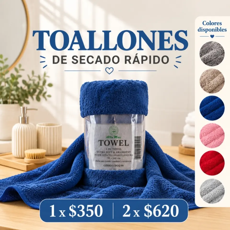 Pack de 2 toallones de secado rápido lisos