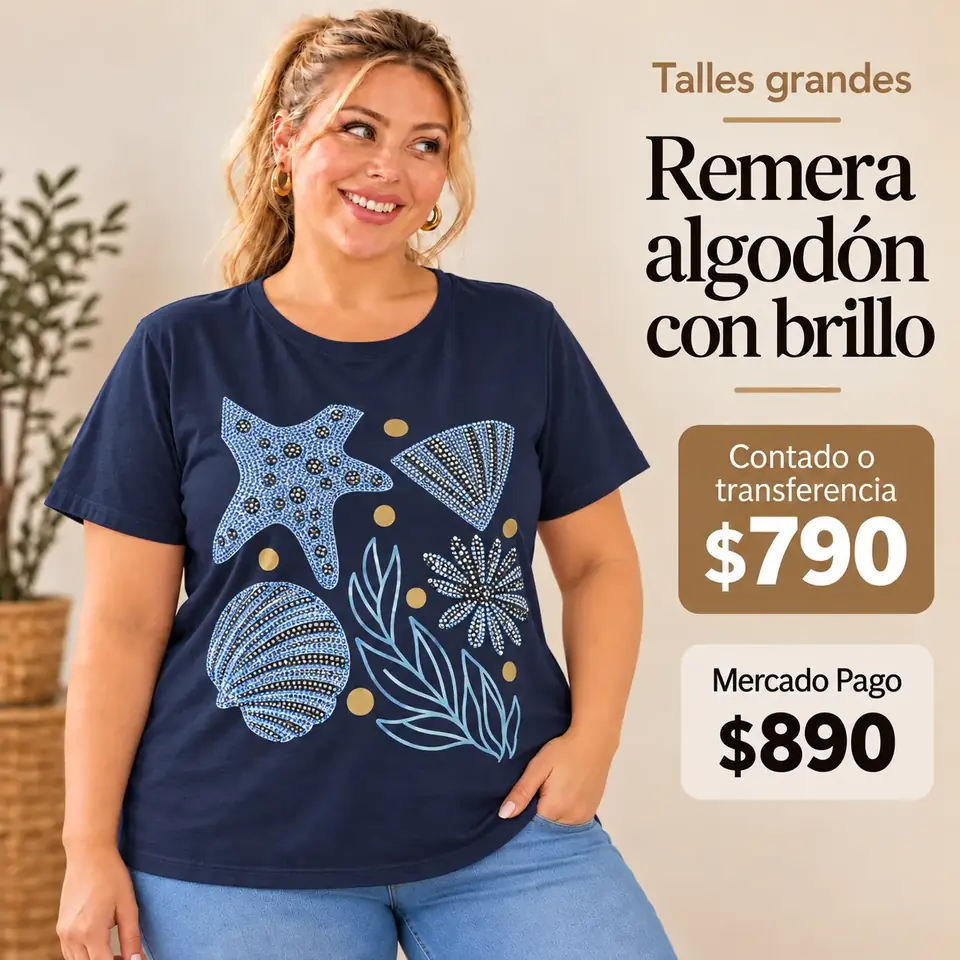 Remera de algodón talle 4/5XL - 130 cm contorno - azul con brillos celestes