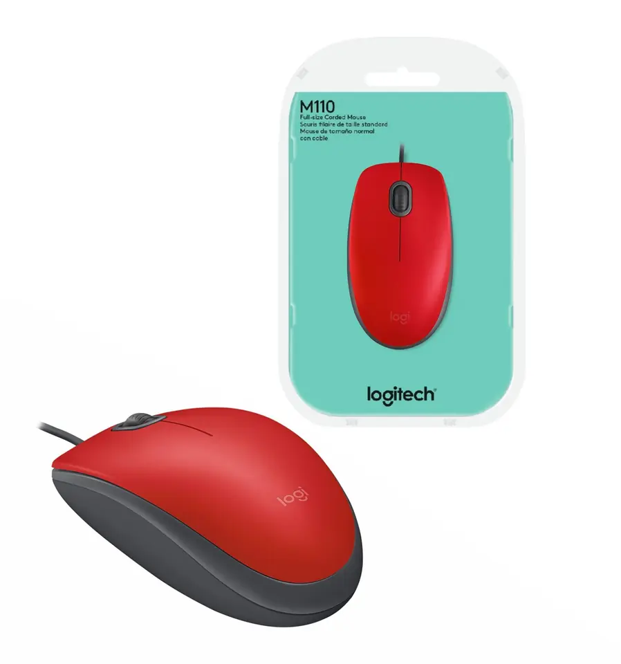 Mouse Logitech M110 Silent Óptico USB Rojo