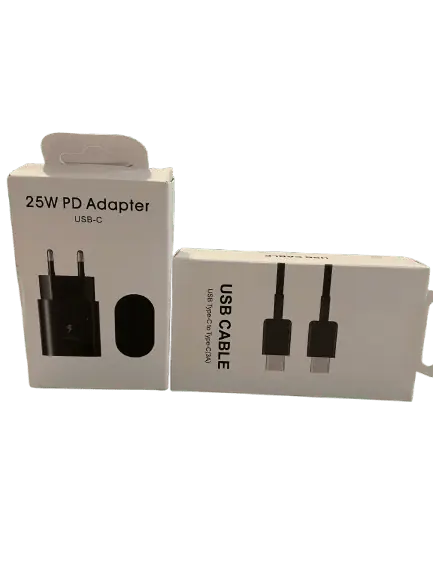 Adaptador 25W + Cable Tipo C Carga Rápida color Negro