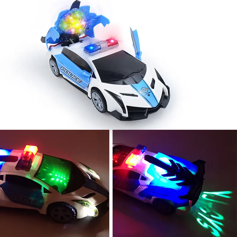 Coche policía con luz giratoria de 360 grados y música.