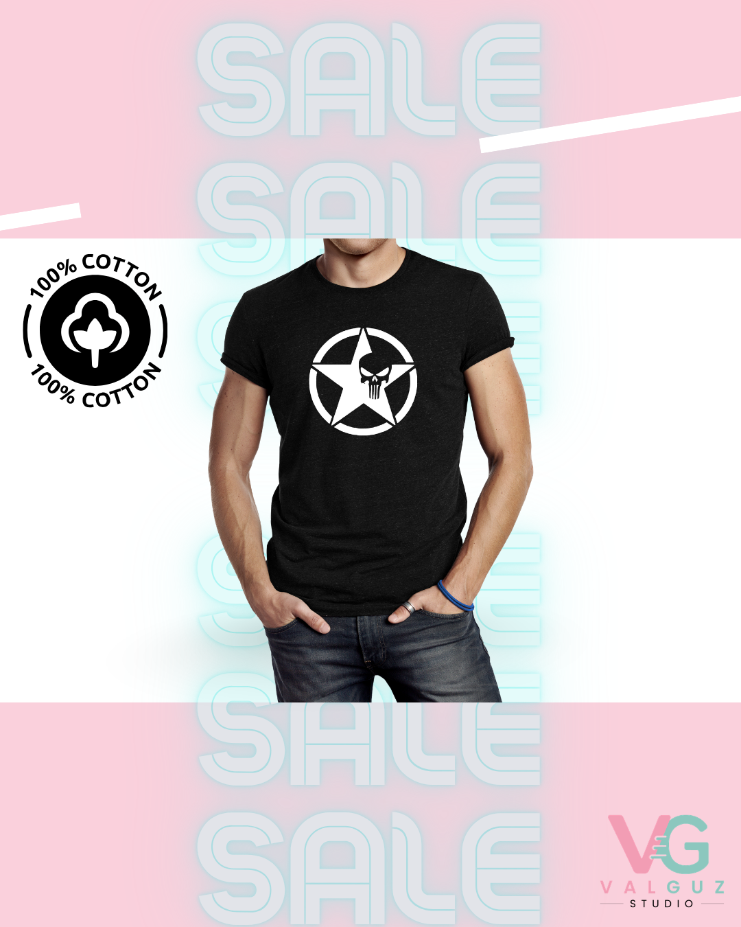 Remera Manga corta - Estrella y Punisher 100% Algodón
