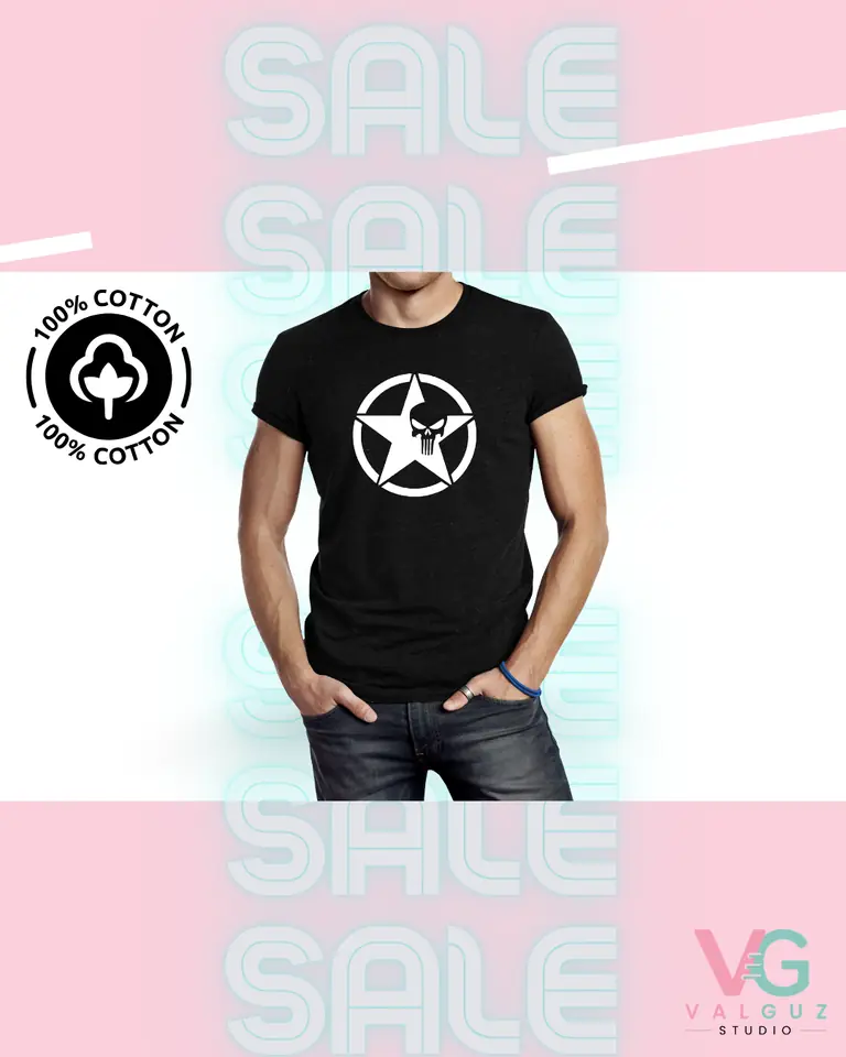Remera Manga corta - Estrella y Punisher 100% Algodón