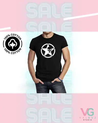 Remera Manga corta - Estrella y Punisher 100% Algodón