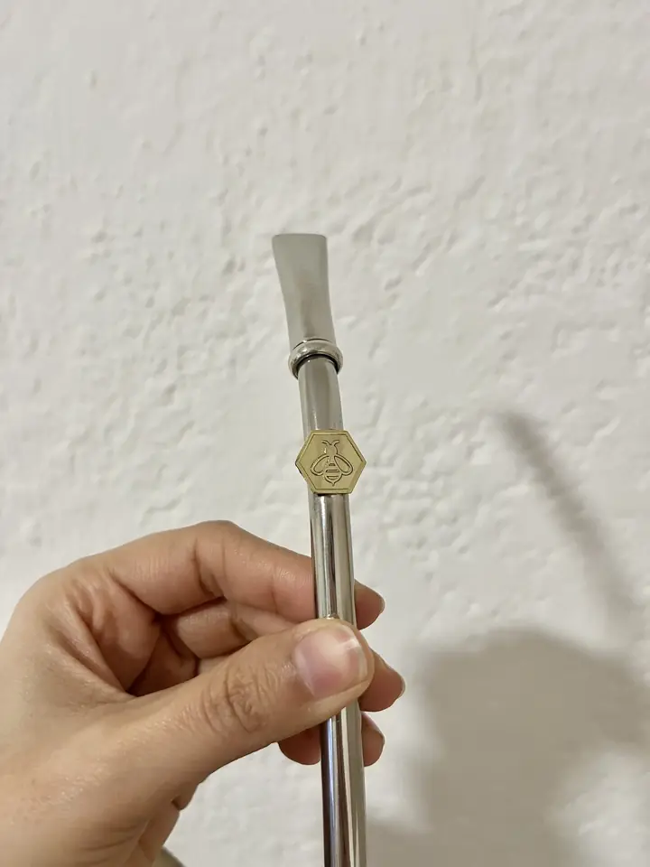 Bombilla alpaca con aplique en bronce - ABEJA PANAL 3D