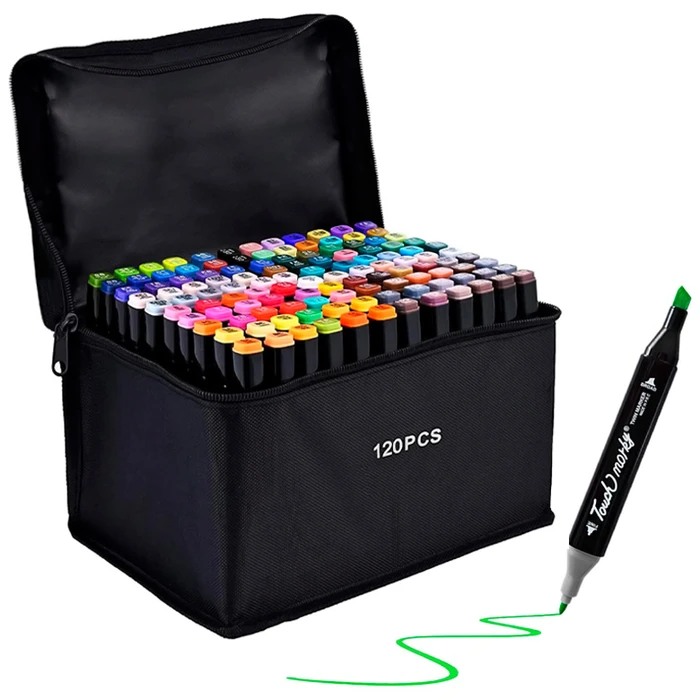 Set de 120 Marcadores Resaltadores con Doble Punta: Fina y Cincel + Estuche