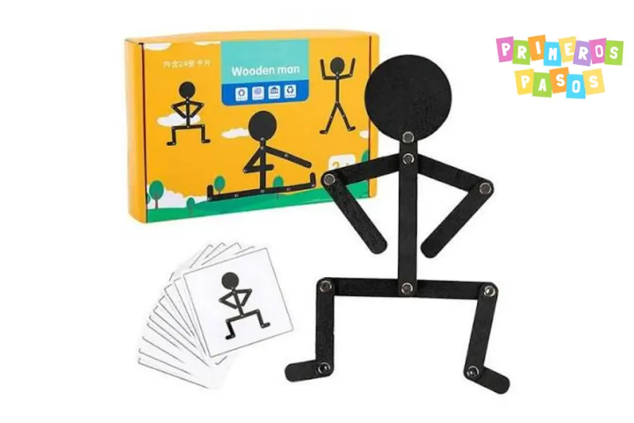 Juego de imitación de posturas. Wooden man.