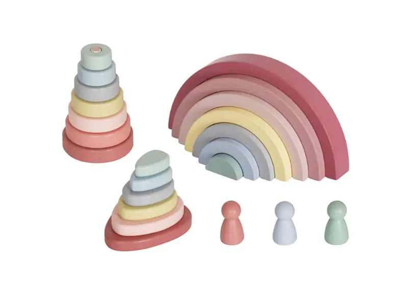 BLOQUES APILABLES DE MADERA MONTESSORI 3 en 1 - ARCOIRIS