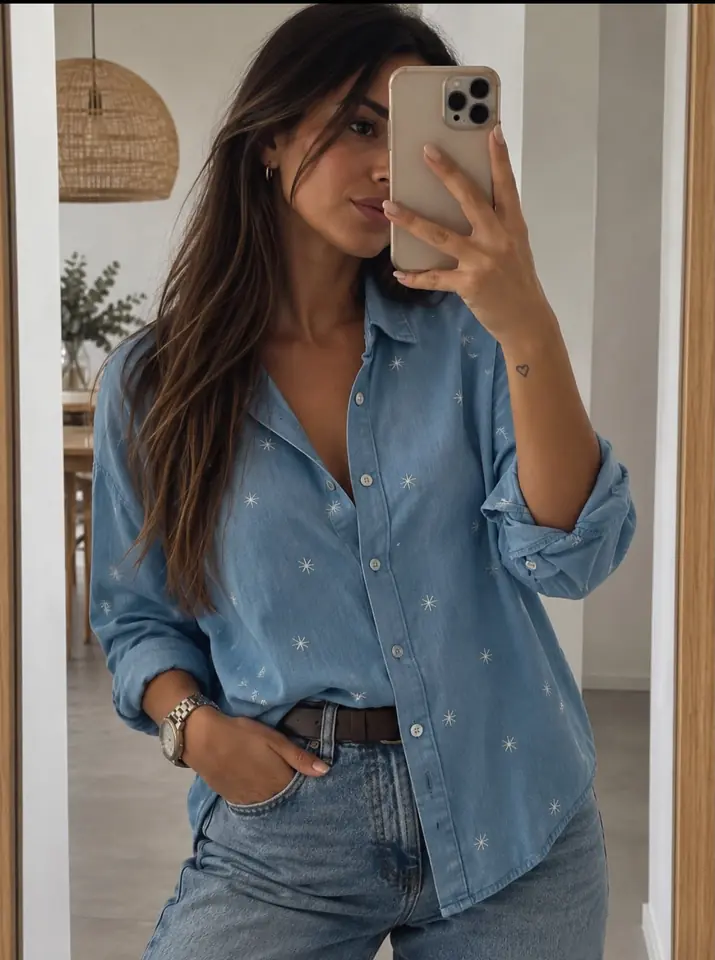 CAMISA JEAN CON BORDADO DESTELLOS
