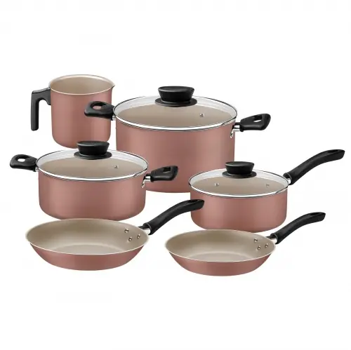 BATERIA DE COCINA 9 PIEZAS ROSA TRAMONTINA