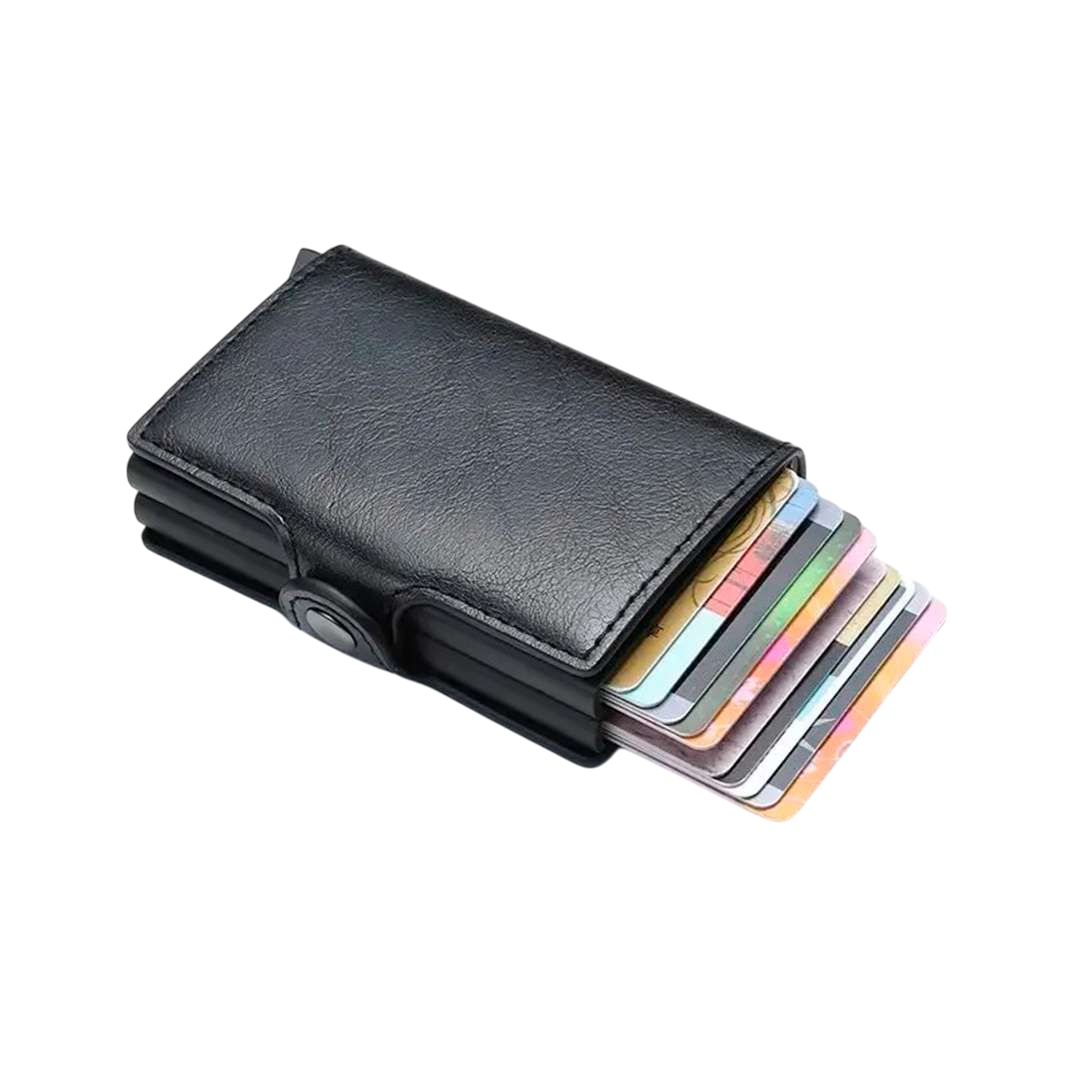 Billetera Inteligente Doble RFID – Black Edition (Aluminio + Cuero)