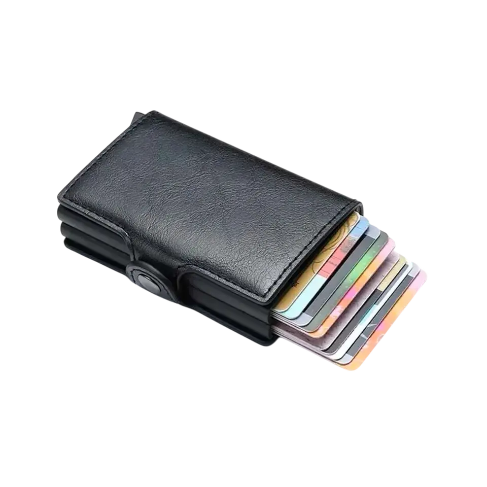 Billetera Inteligente Doble RFID – Black Edition (Aluminio + Cuero)