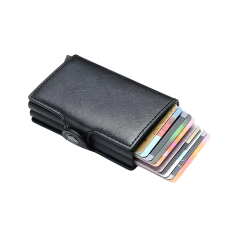 Billetera Inteligente Doble RFID – Black Edition (Aluminio + Cuero)