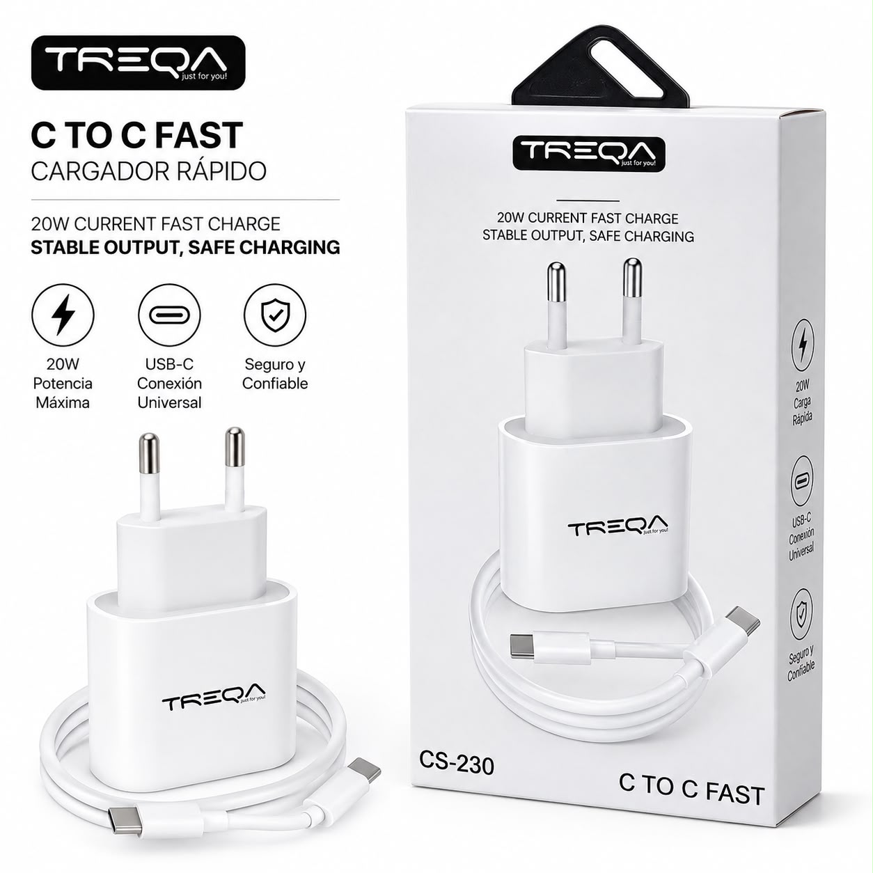 🔌 Cargador Rápido TREQA 20W USB-C a Type-C