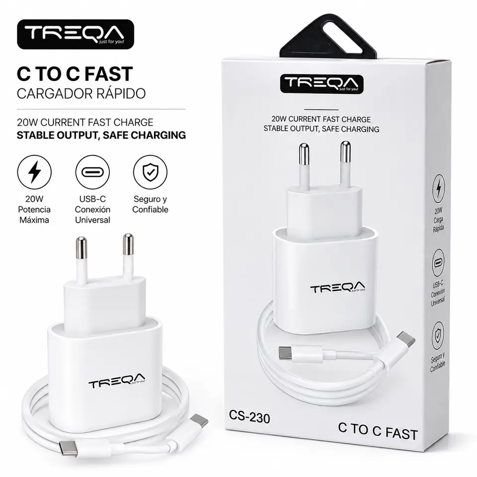 🔌 Cargador Rápido TREQA 20W USB-C a Type-C