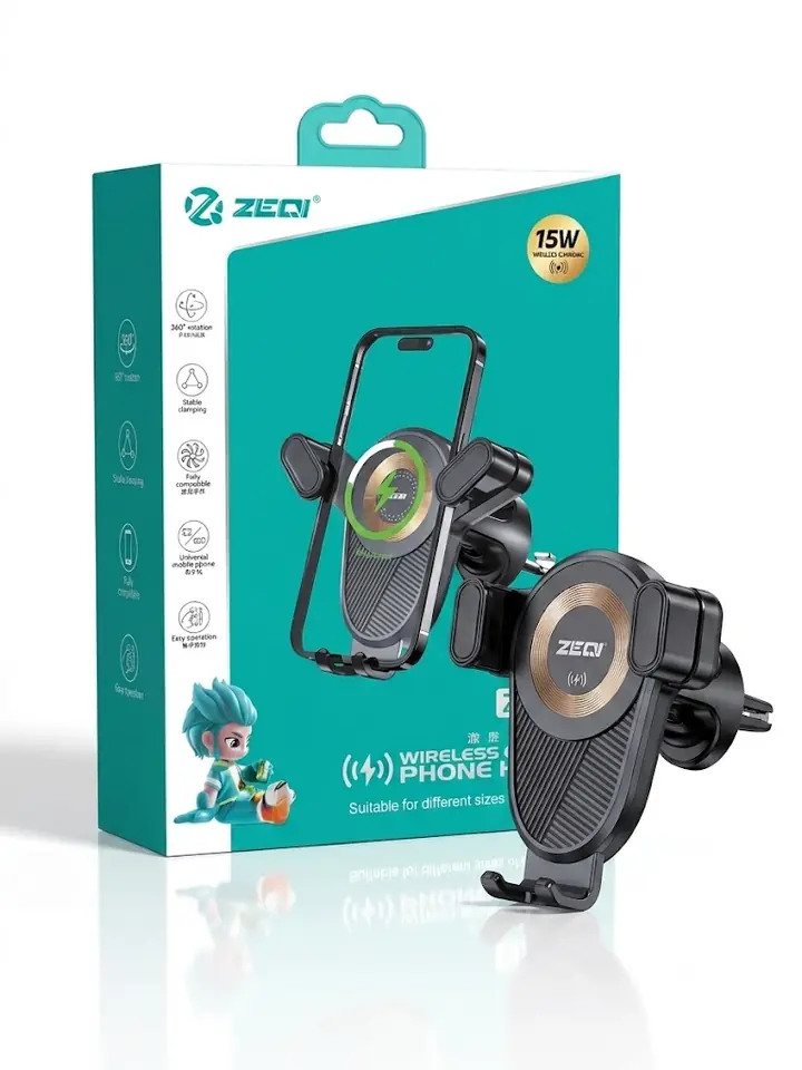 Soporte de Auto con Carga Inalámbrica Rápida 15W ZEQI ZE-C929