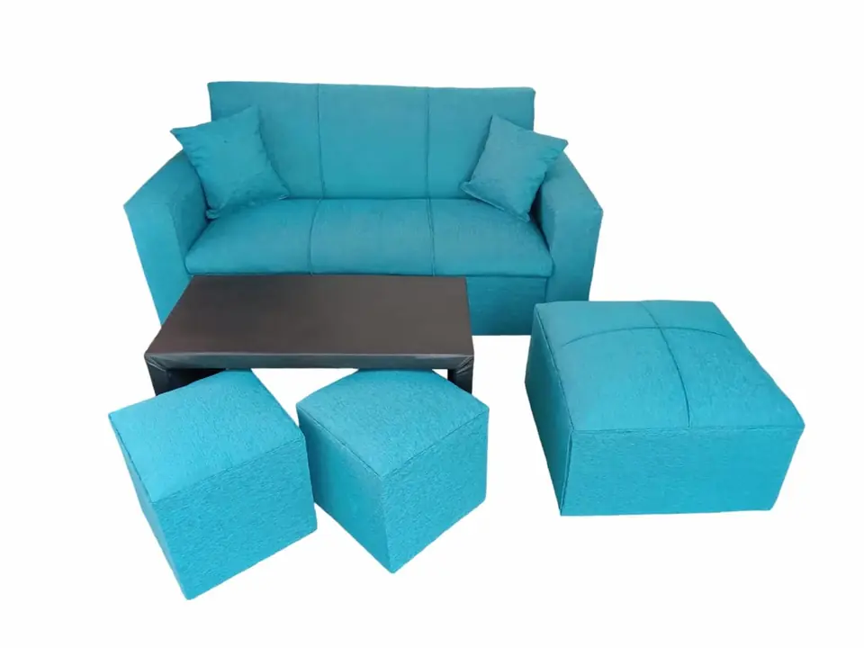 Combo Minimalista sofá de 3 cuerpos + mesa + 2 puff + isla