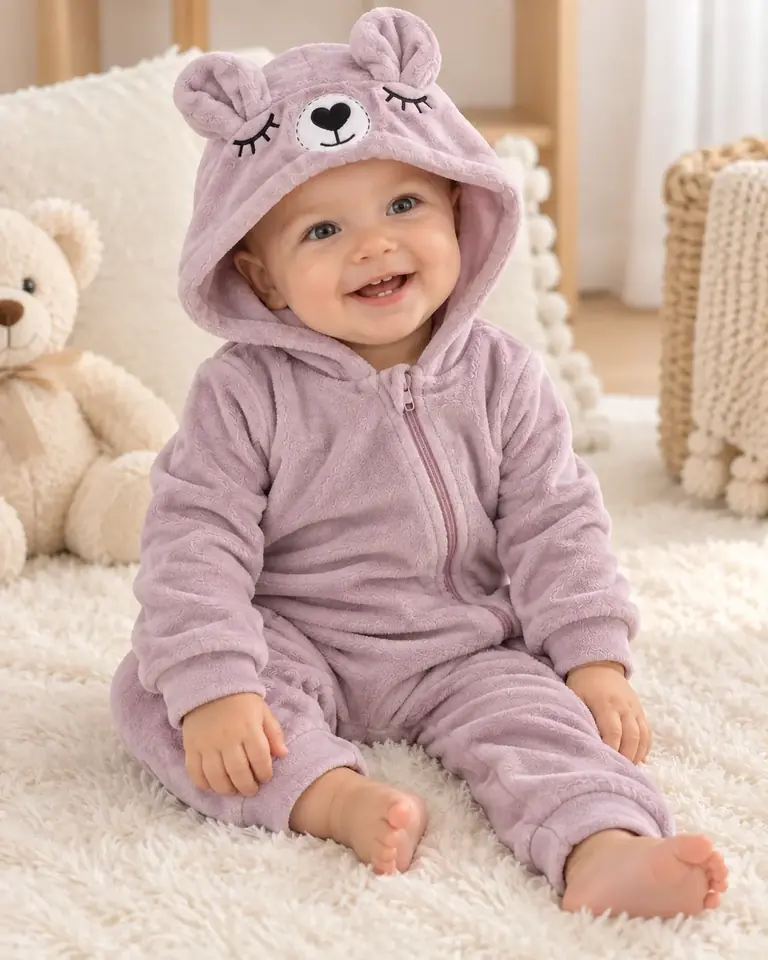 Enterito Plush con Capucha - Talles 6/9M y 9/12M