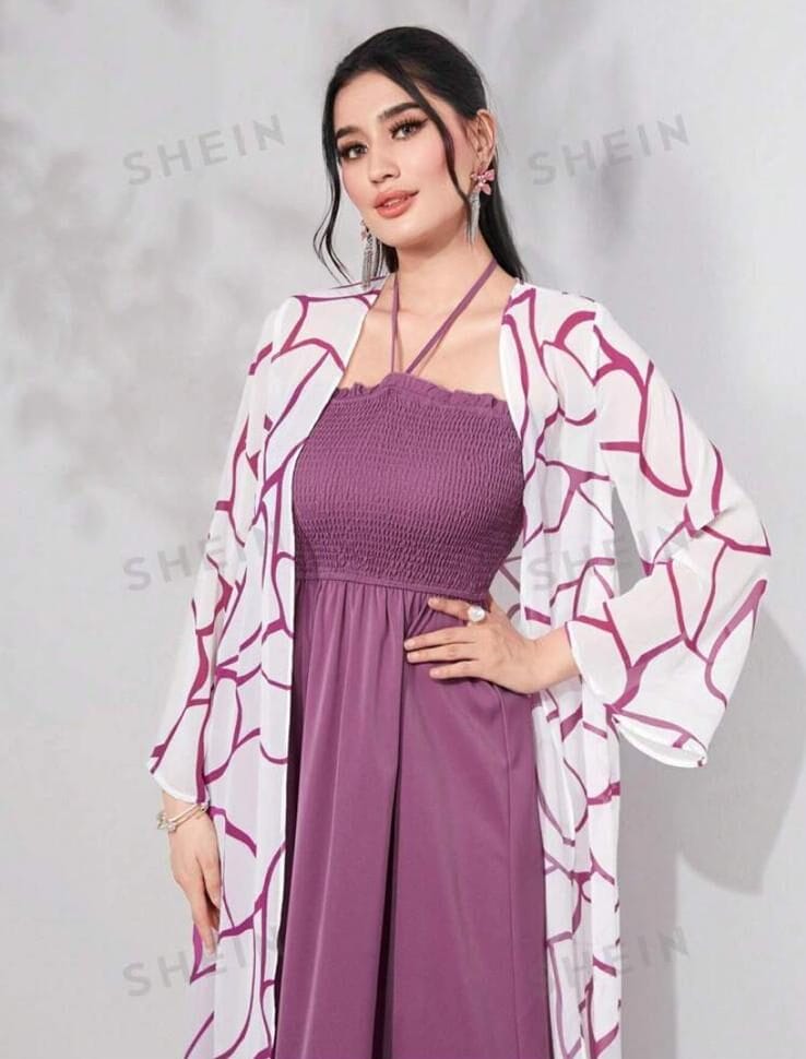 Kimono blanco con morado no incluye vestido