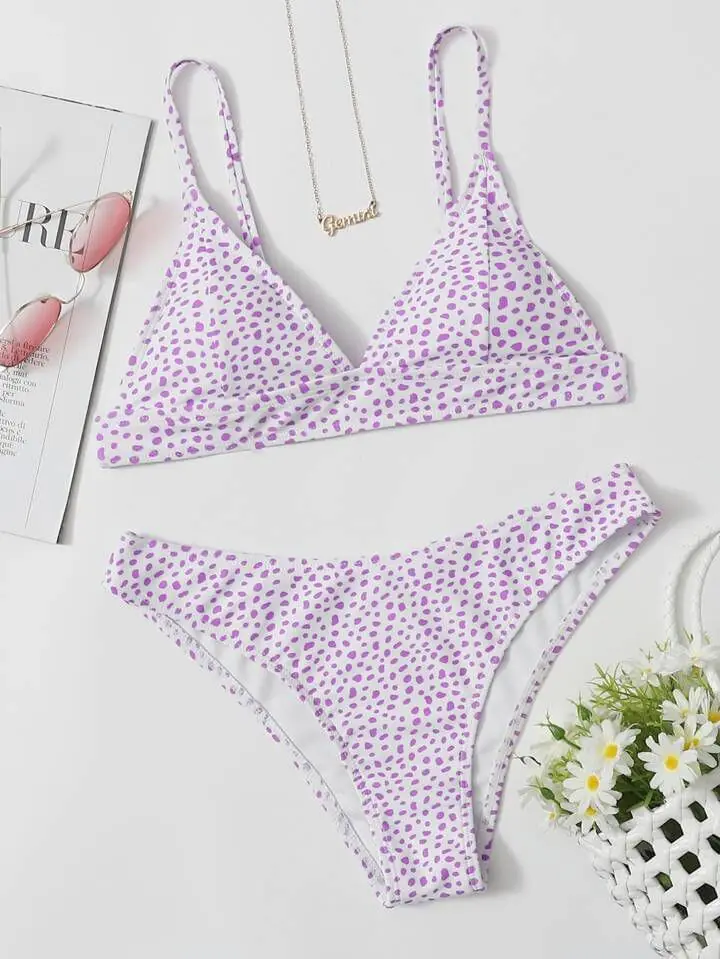 Bikini malla blanca puntos lilas