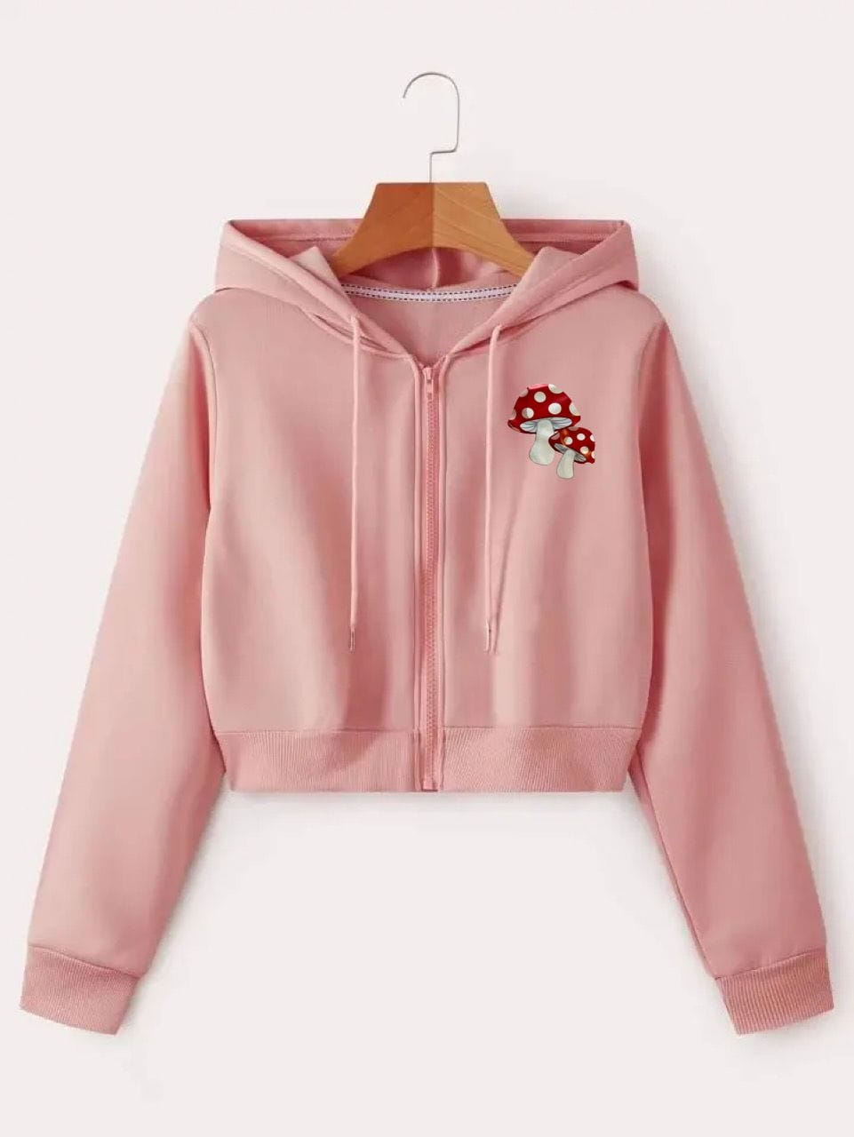Campera crop top rosa salmón con hongos
