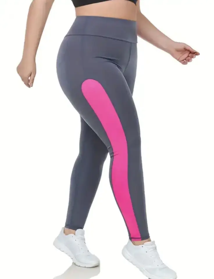 Calza deportiva gris linea rosa fluo