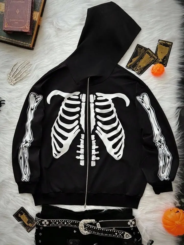 Campera negra esqueleto sin felpa