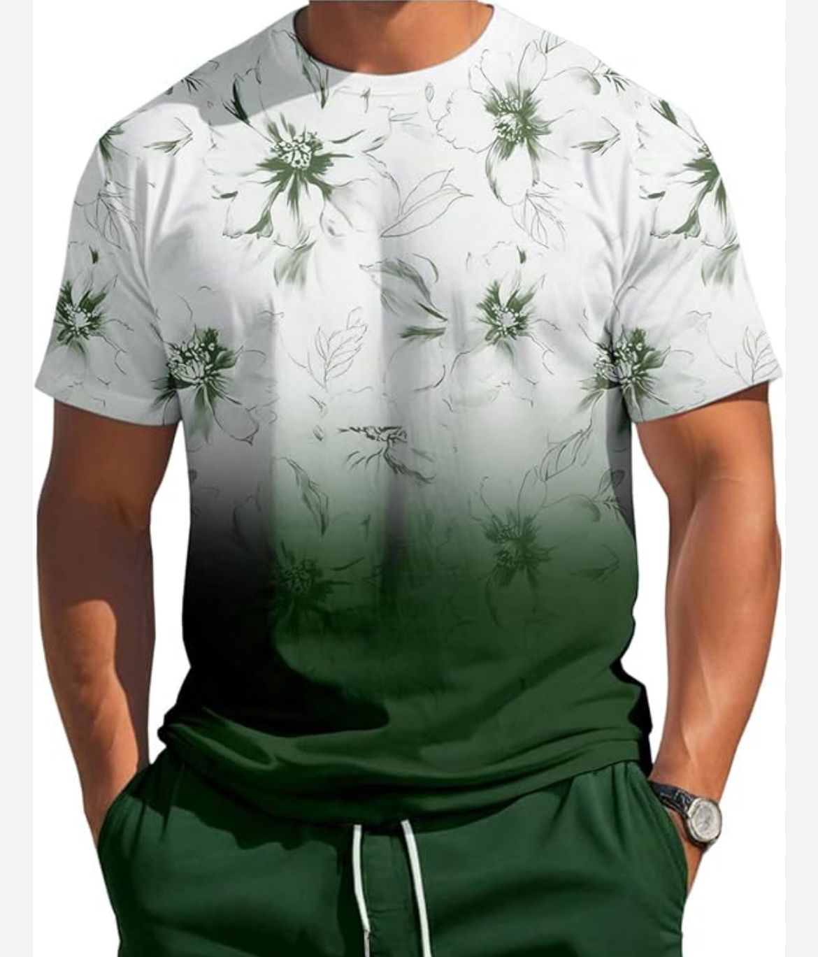 Remera blanca con verde en degrade flores