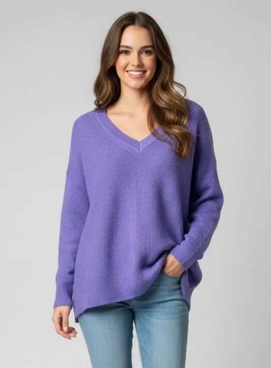 Buzo de punto violeta escote v