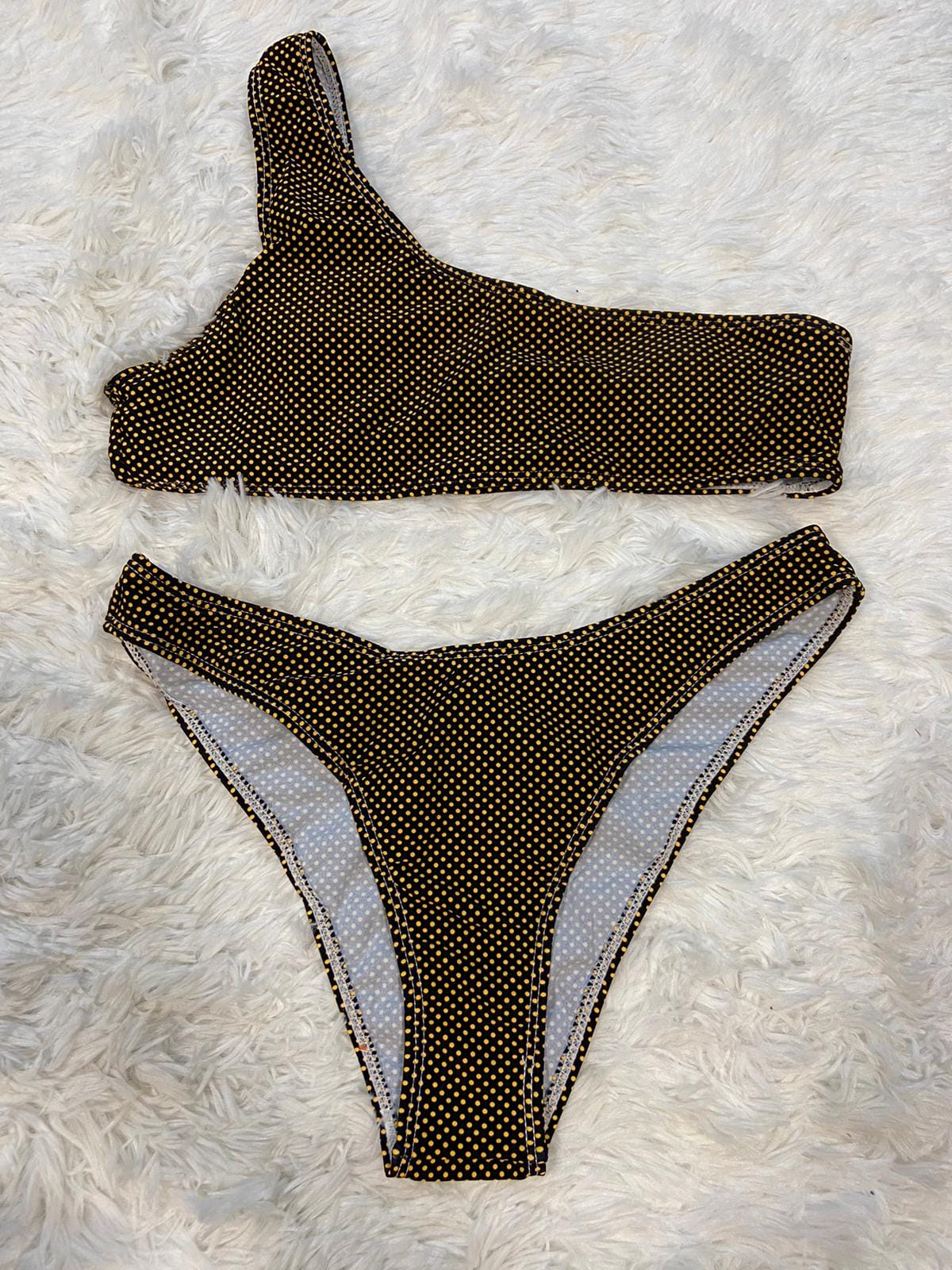 Bikini malla negra puntos amarillos