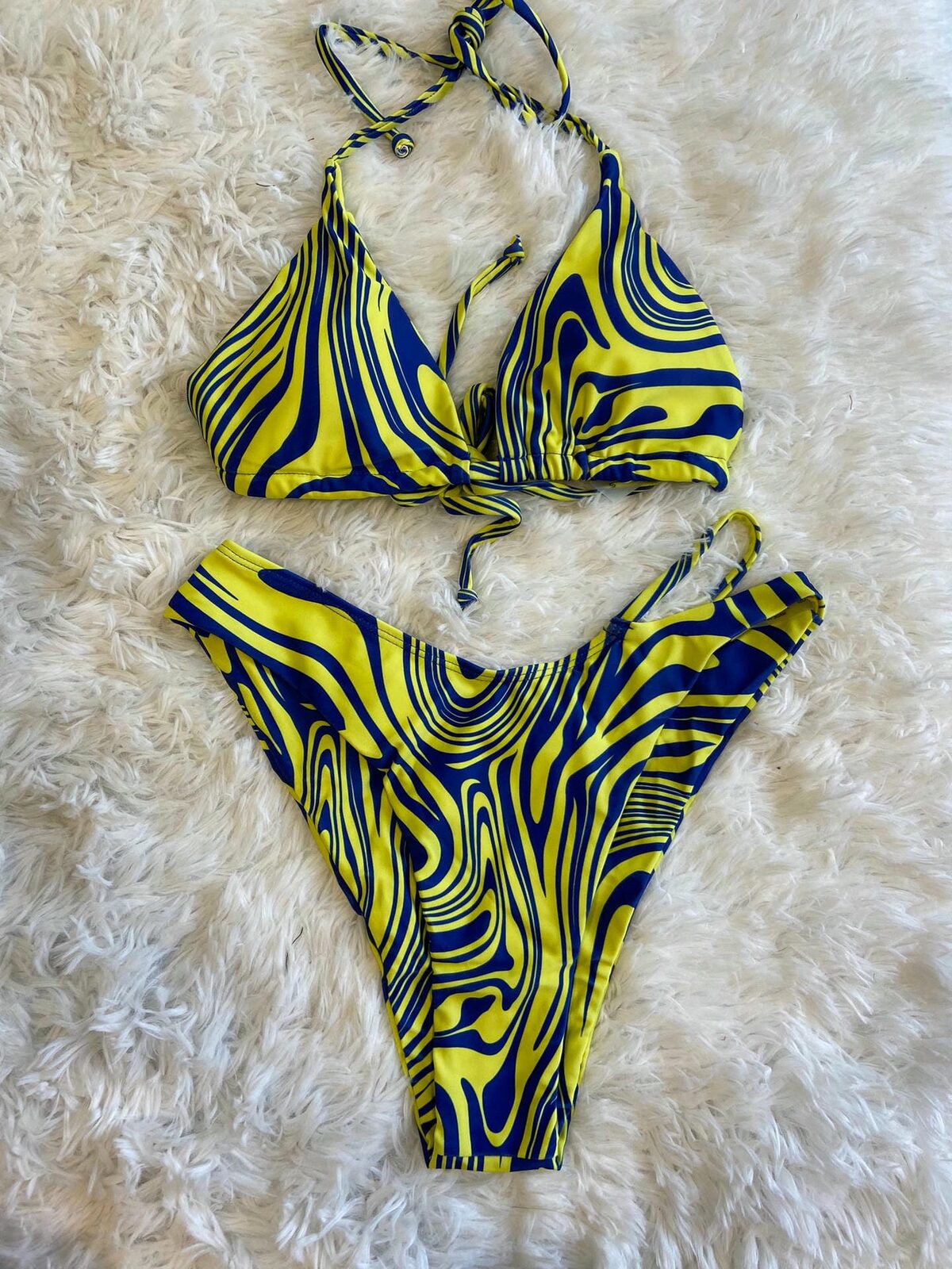 Bikini malla amarillo zebra azul