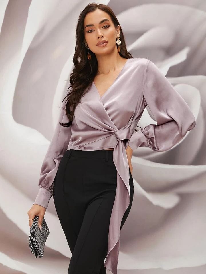 Camisa lila cruzada saten
