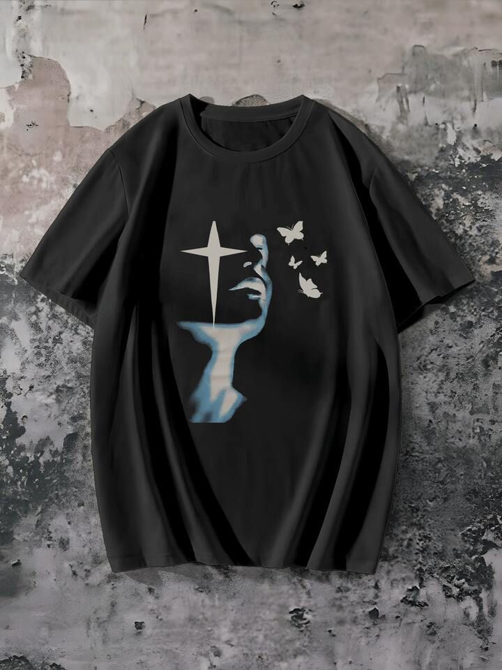 Remeron negro cara con brillo y mariposas