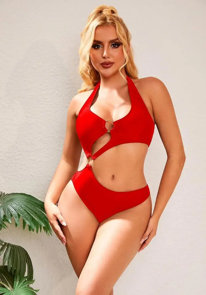 Enteriza malla roja con aros abierta