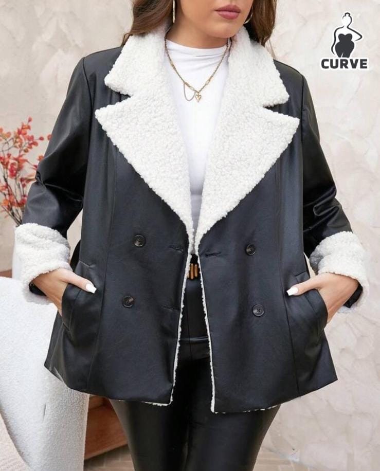 Chaqueta de cuerina negra interior teddy