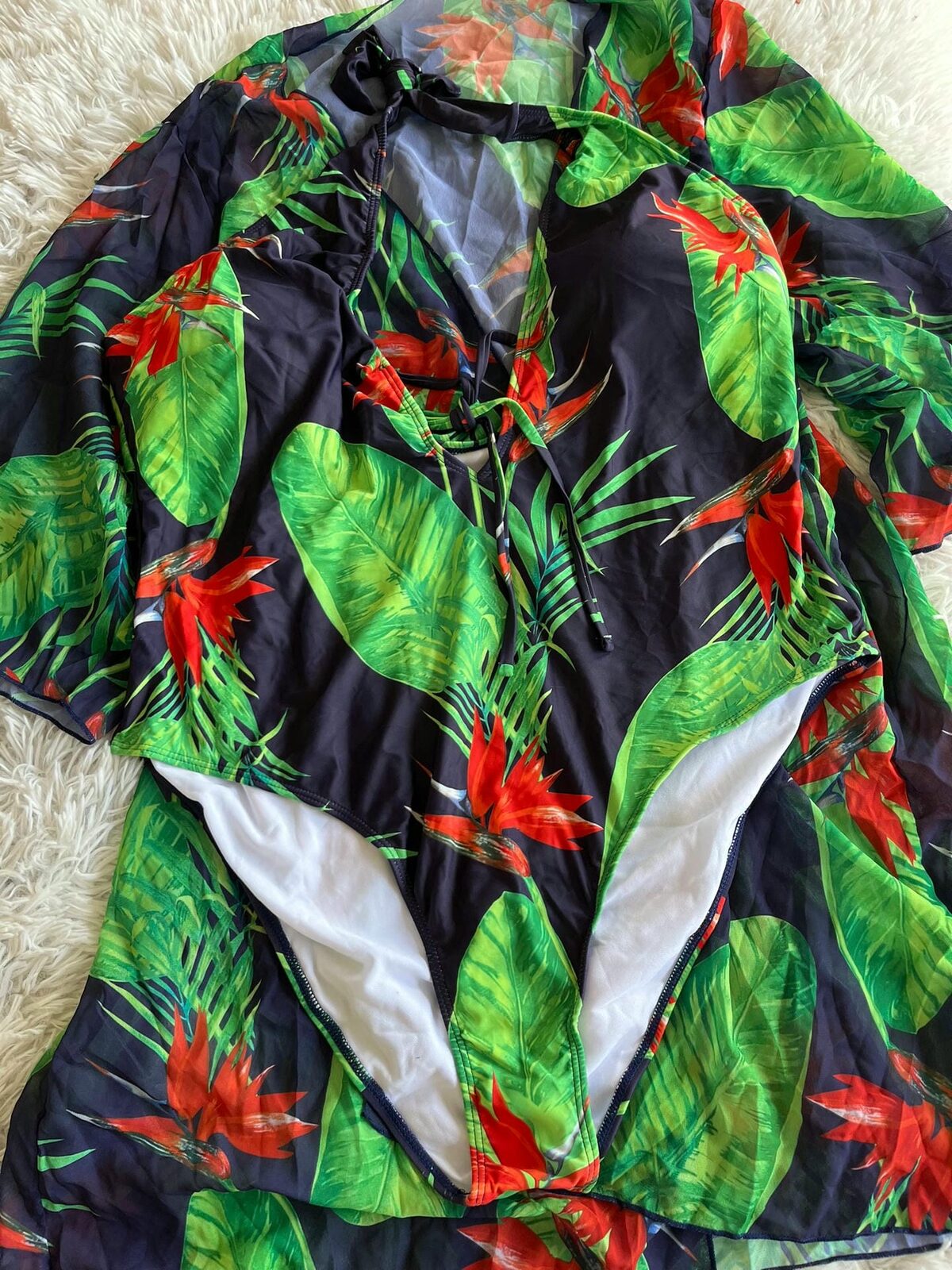 Enteriza azul con hojas incluye kimono