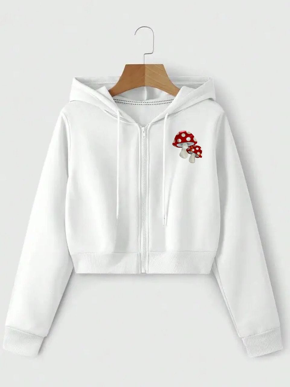 Campera blanca crop top con hongos