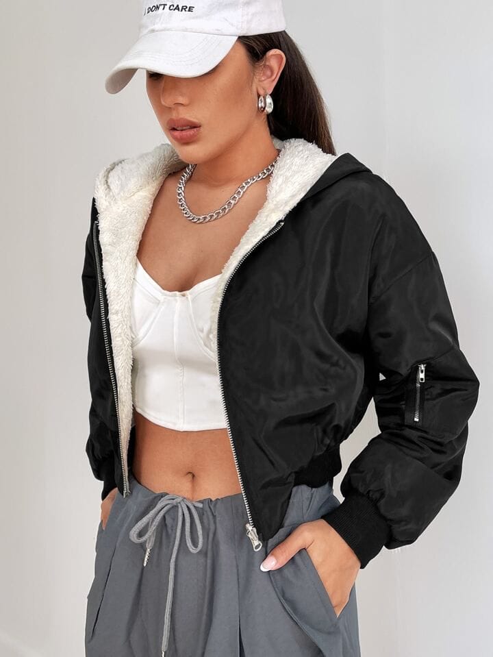 Campera negra reversible teddy blanco