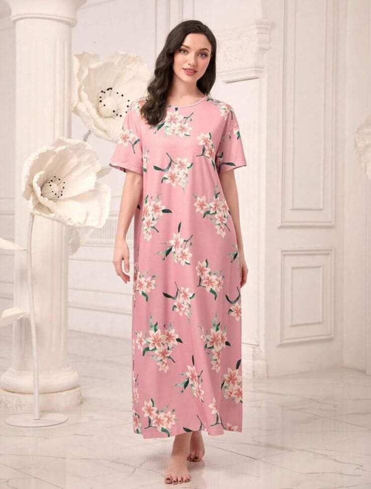 Vestido manga corta rosa con flores