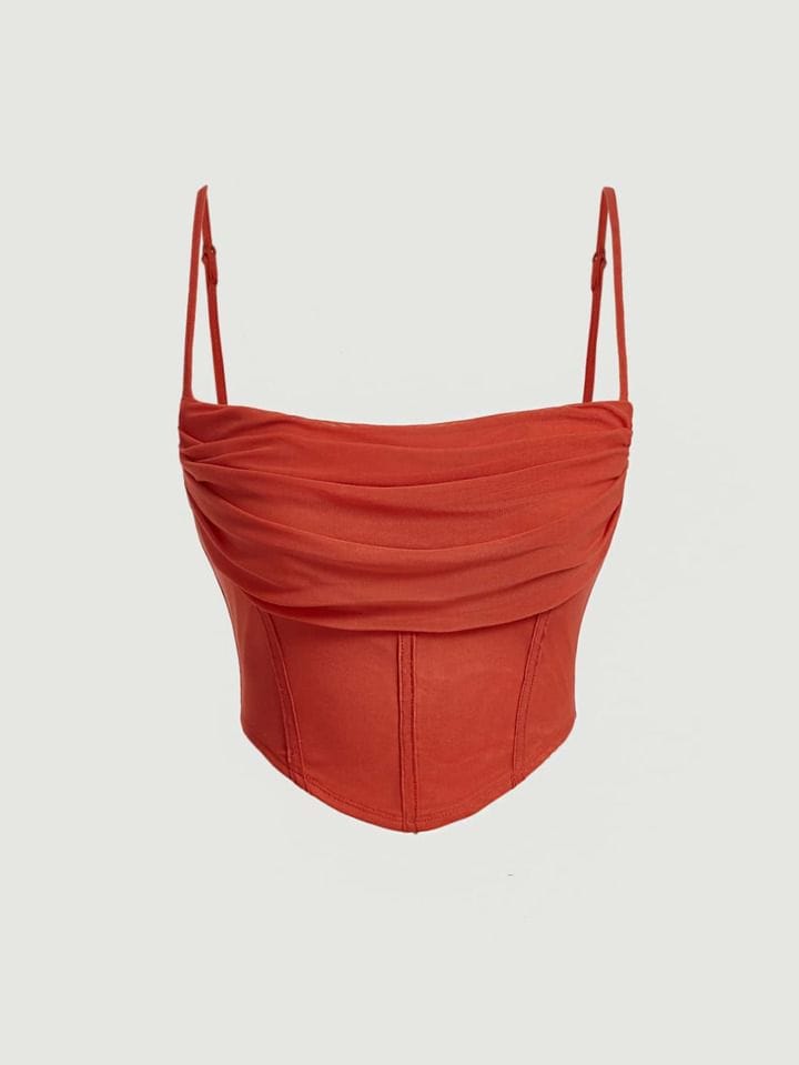 Top terracota con fruncido tul tipo corset