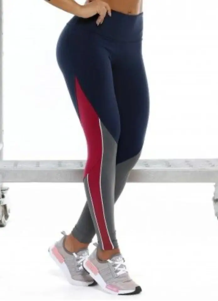 Calza deportiva azul con rojo y gris