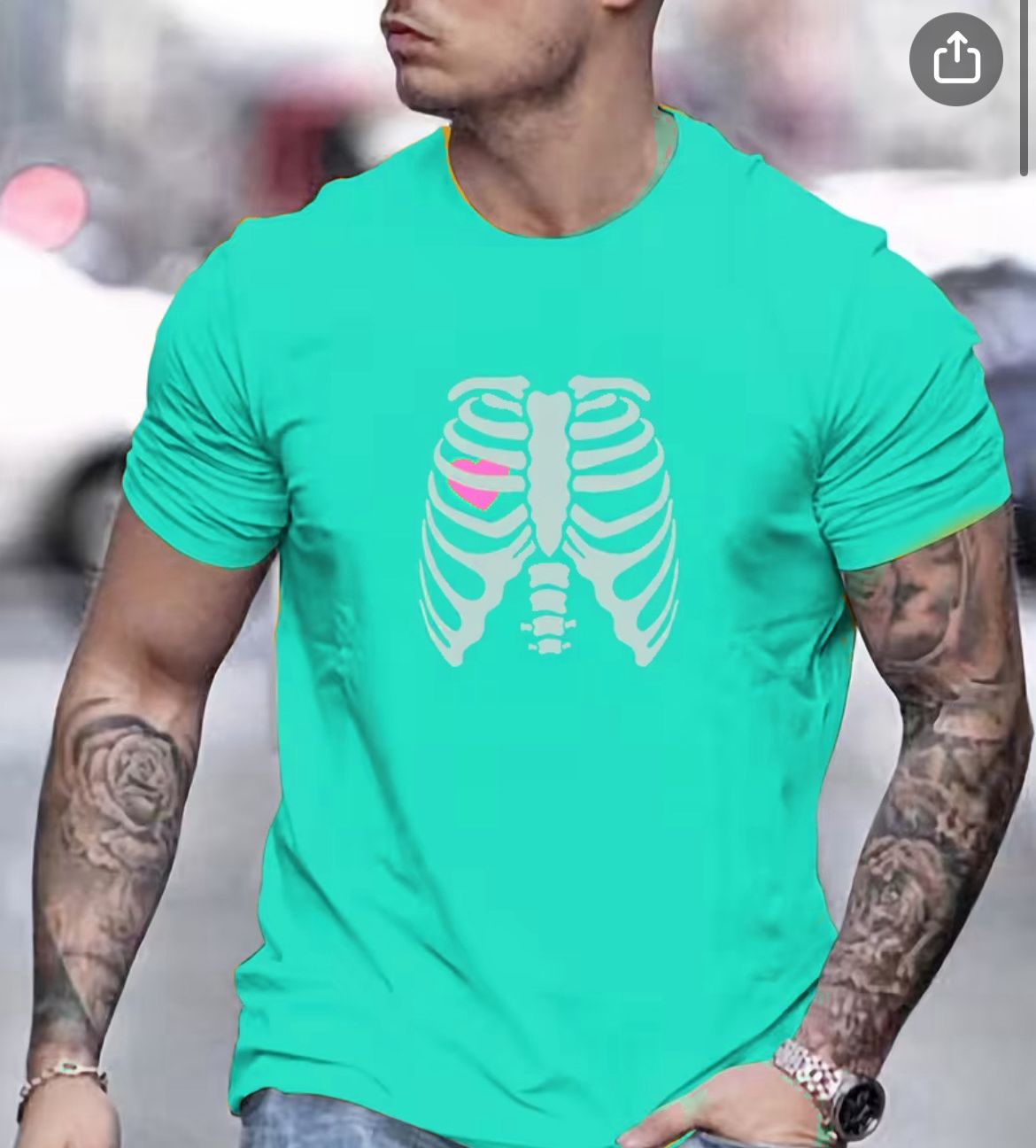 Remera turquesa esqueleto con corazón
