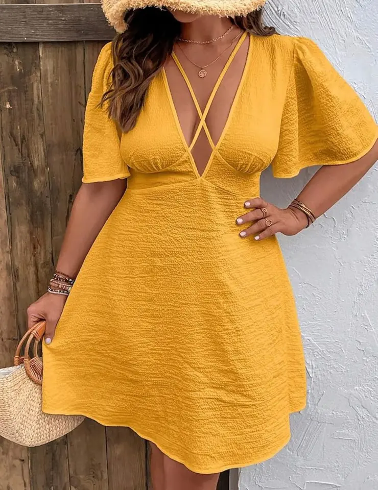 Vestido amarillo tiras en escote