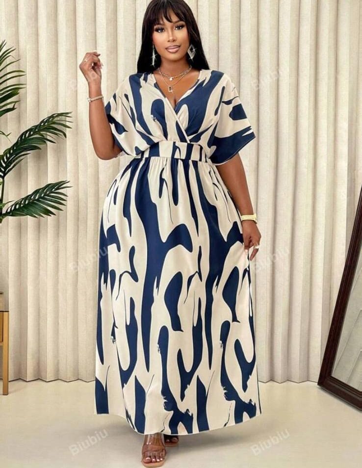 Vestido largo blanco ondas azules