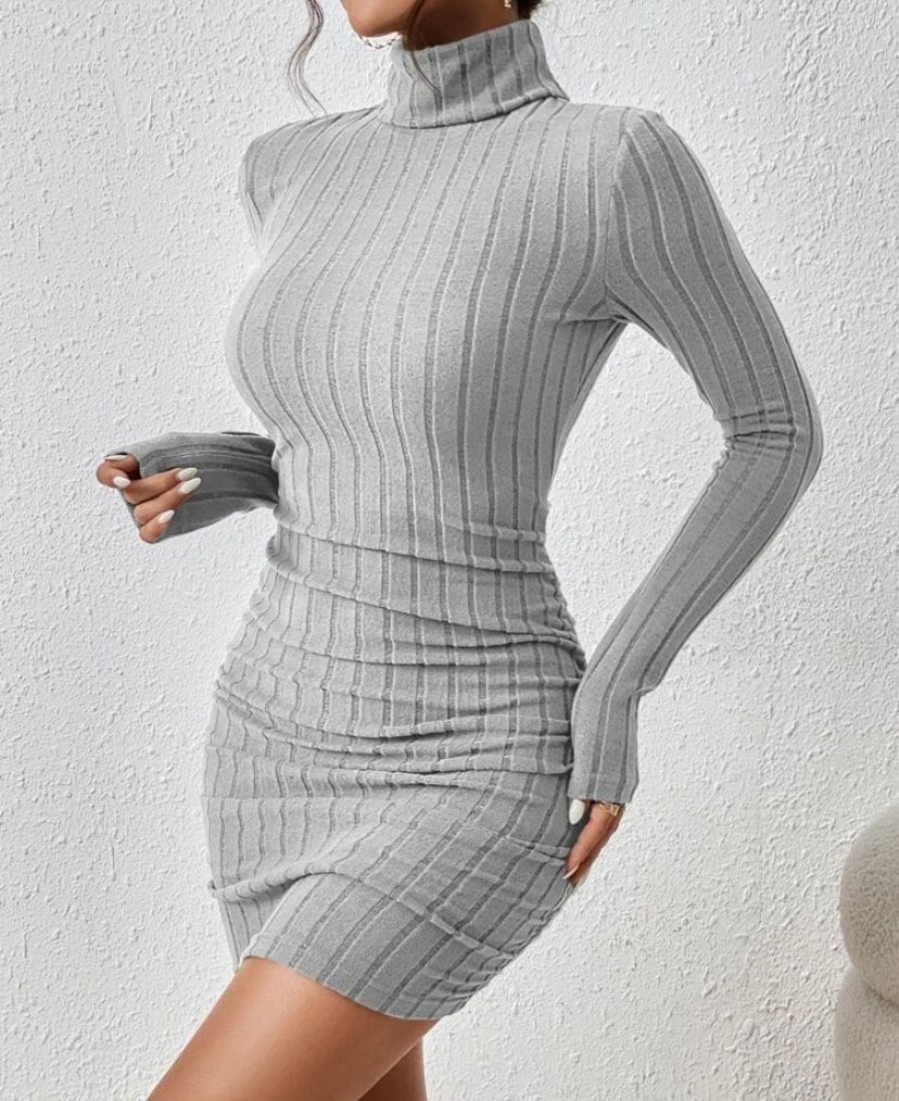 Vestido abrigo gris cuello alto