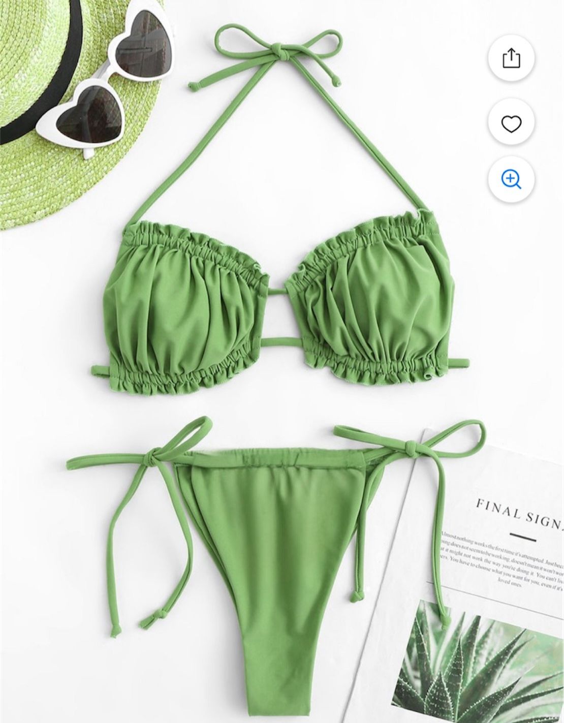 Bikini verde fruncido atras