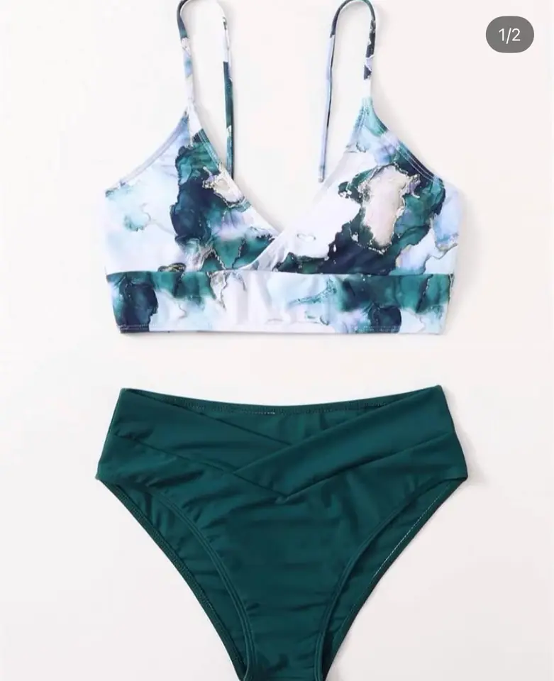 Bikini tie dye verde oscuro pretina cruzada