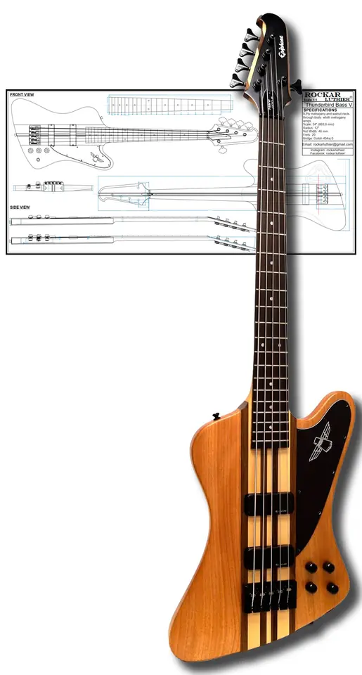 Plans/Blueprints for luthier, Style Thunderbird 5 strings bass guitar
