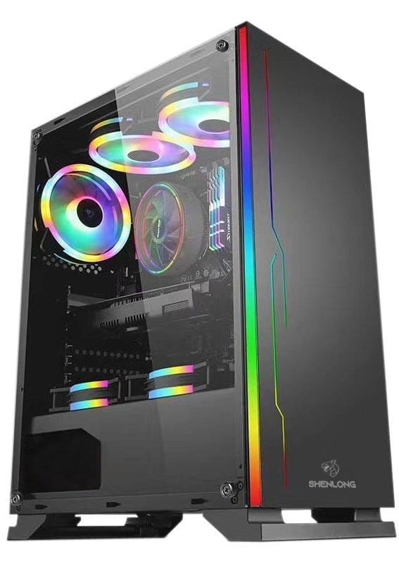 Gabinete shenlong gt-701 acrilico mid-tower rgb rainbow ring micro-atx s/fuente