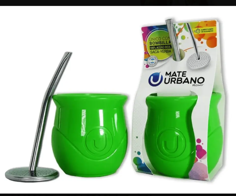 MATE URBANO CON BOMBILLA EXTRAIBLE ACERO COLORES